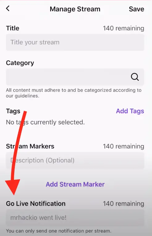 Go Live Notification in Twitch