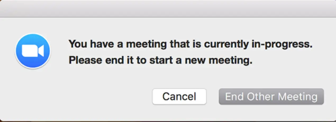 You have a meeting that is currently in progress. Please end it to start a new meeting Zoom